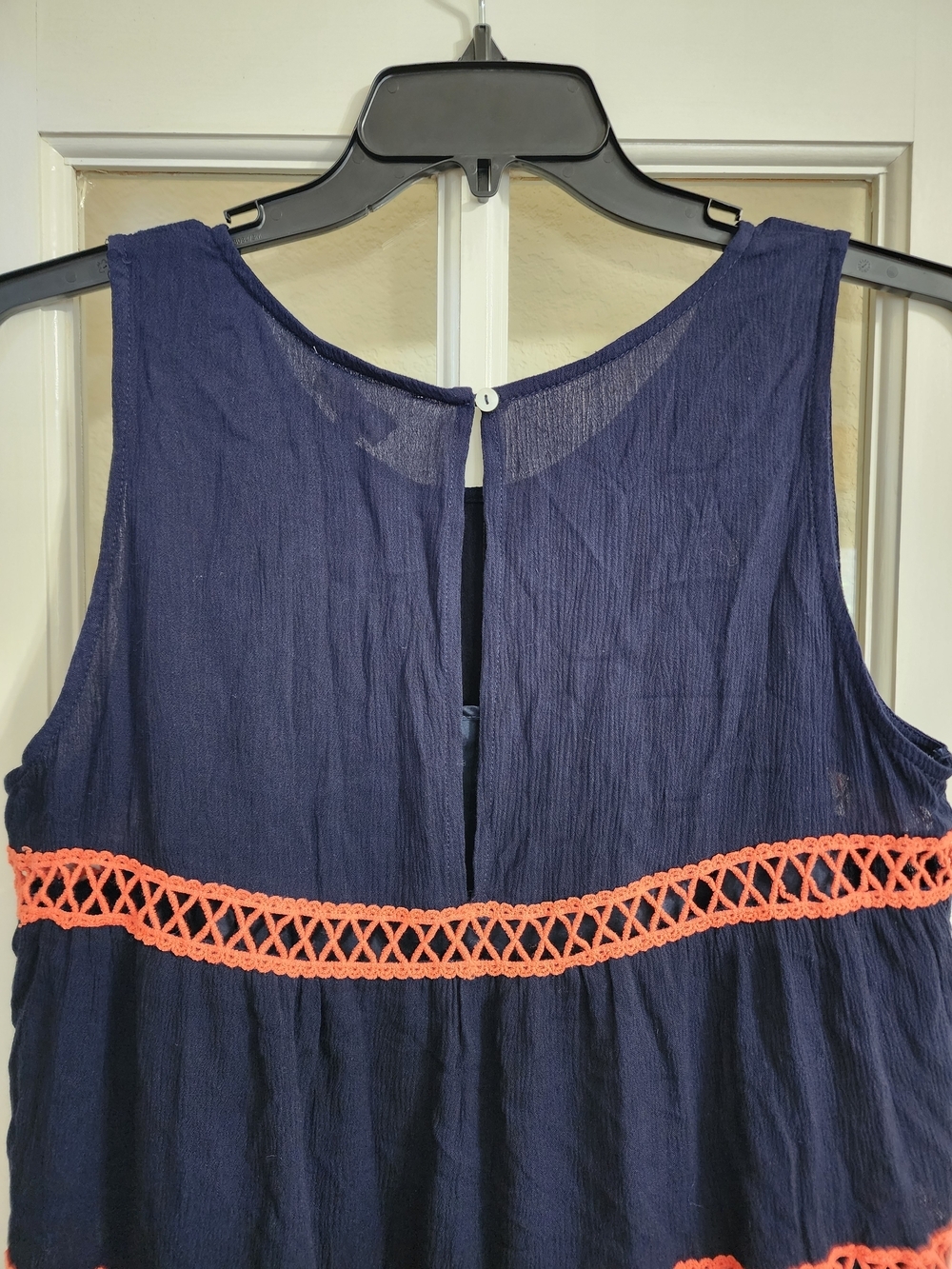 NWT Umgee Navy Coral Crochet Trim Boho Dress With Slip H2239 Large - Picture 7 of 11